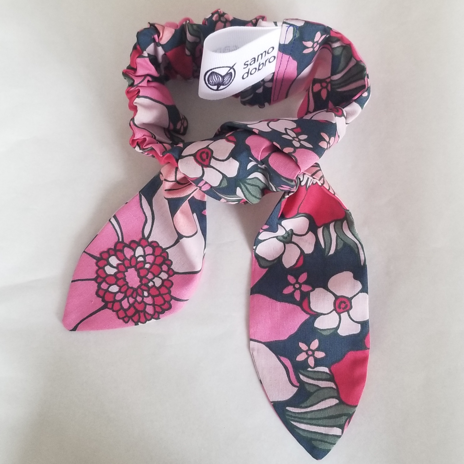 Opaska wiązana do włosów - wzór kwiaty