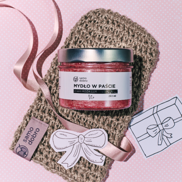 Z czułości dla Twojej skóry - mydło w paście Róża Lux i myjka konopna lub lniana